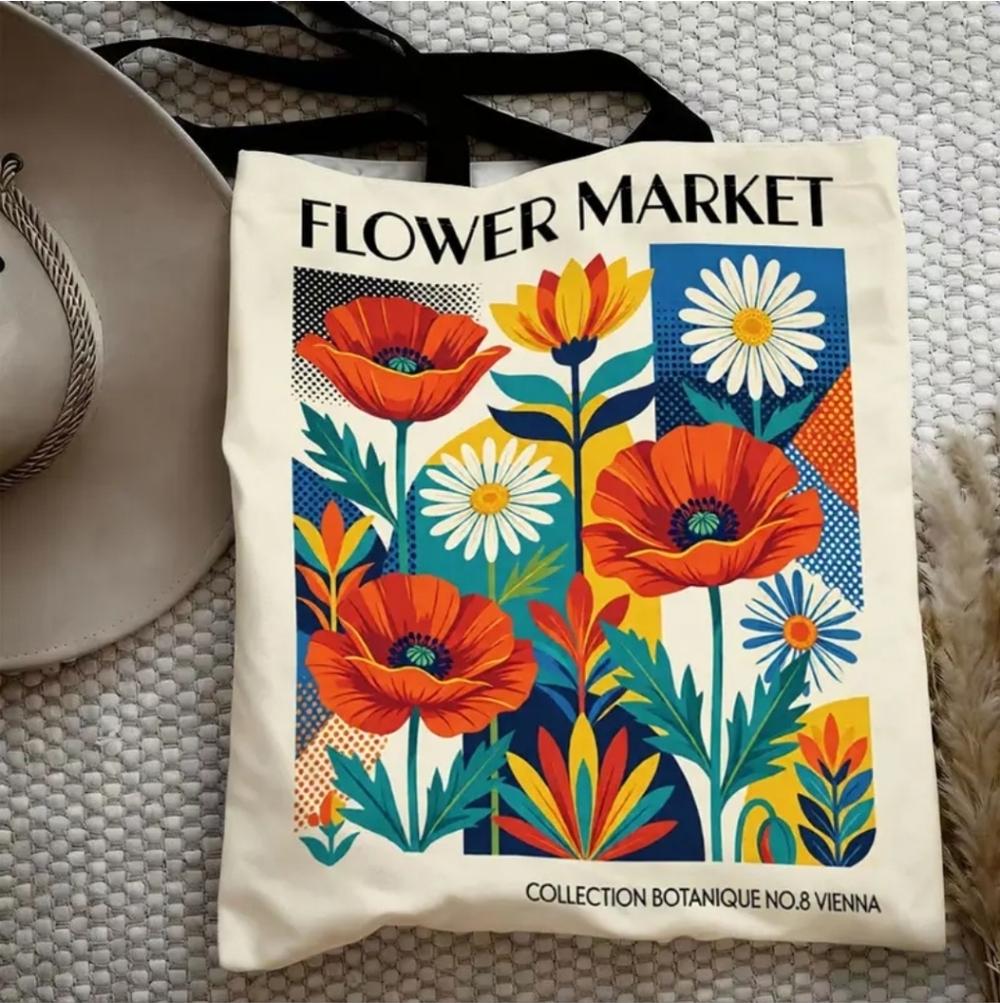 🐎NEW! Vienna Flower Market Canvas Tote Bag